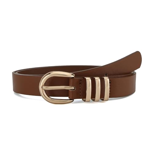 Earnda Leather Belts for Women Jeans Pants Skinny Waist Belt Gold Buckle Ladies Thin Belt 0.91