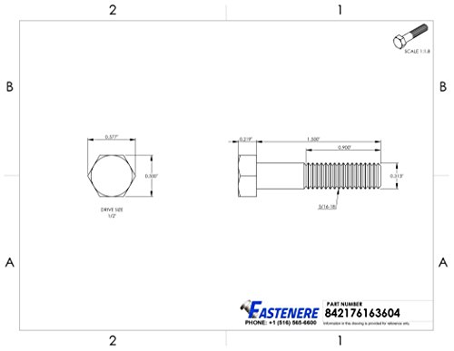 Image of 5 /16-18 x 1-1 /2 inch Hex Head Cap Screw Bolts, External Hex Drive, Stainless Steel 304, Partially Threaded, Stainless Steel, Quantity 25 By Fastenere