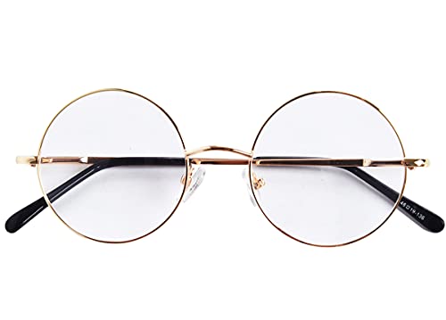 Bestum Retro Round Optical Spring Hinge Metal Glasses Frame Clear lens (Gold, 49mm (large size))