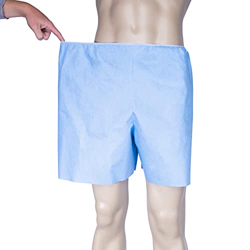 disposablegowns DG Disposable Exam Shorts XL 50 Count Blue SMS Elastic Waist Fluid-Resistant Latex-Free Patient Shorts for Clinical Exams Imaging & Outpatient Procedures Made in USA