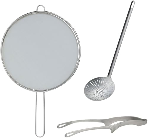 下村企販 先端が浮いて汚れない スマートキッチントング 大 42497 & 油ハネ防止ガード 径24cm 36615 & 継ぎ目のないカス揚げ 44886 【日本製】 ステンレス 燕三条