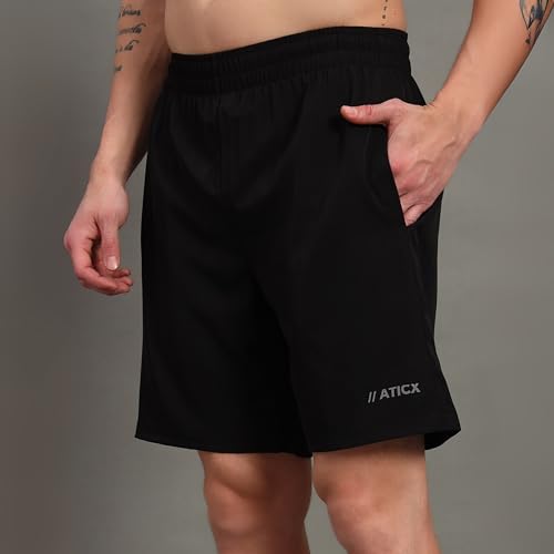 Image of ATICX Polyester Shorts for Men - Quick Dry Lightweight with Zipper Pockets - Gym, Running, Jogging, Training Half Pants for Basketball, Swimming, Badminton, Cycling, Football, Outdoor & Home Wear