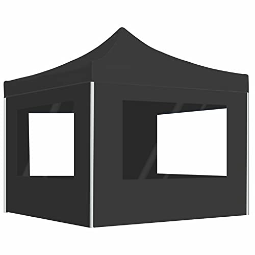 Sufrk Cenador plegable con paredes de aluminio, 3 x 3 m, color antracita, pérgola con lona impermeable plegable y estructura rectangular de acero inoxidable de alta densidad, para decoración de jardín