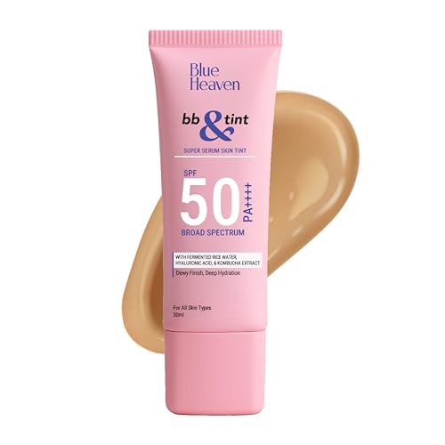 Blue Heaven BB & Tint | BB Cream For Face Makeup | 4 in 1 Lightweight Foundation for women + Moisturizer + SPF 50 PA++++ with Fermented Rice Water, Hyaluronic Acid | Honey Tan 302 | 30 ml