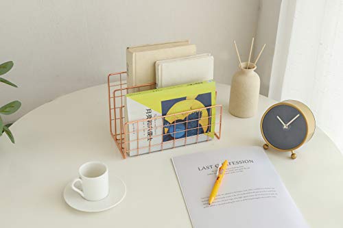 PENGKE Desktop Mail Organizer,3 Slot Rose Modern Magazine Rack Book Record Holder,Metal Storage Multifunction Organizer Sorter,Gold - Thumbnail 4