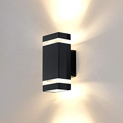 HLFVLITE 1002 Outdoor Wall Light Up Down Outside Indoor Lamp with 2 * 5W Warm White LED Bulbs, Die-Casting Aluminum, IP44 Waterproof Black Cover