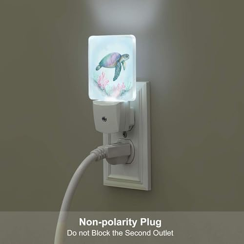 Image of Futterya Plug-in LED Night Light, Sea Turtle Watercolor Ocean Set of 2 Dusk-to-Dawn Auto Sensor Decor Lamp
