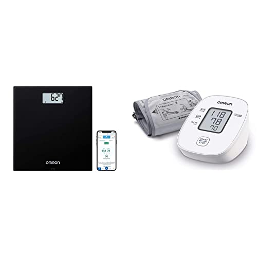 OMRON HN300T2 Intelli IT - Báscula digitale con Bluetooth y aplicación para smartphone, color negro & X2 Basic Tensiómetro de Brazo digital