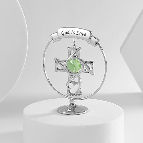 Crystocraft Cross Figurine With Austrian Crystal, Mini Figurine Ornament Decorative Home Office Christians Gift For Mother's Day Valentine's Day Birthday Christmas(God Is Love, Silver) #TOP3