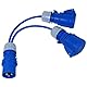 SPARES2GO 16-A-Splitterkabel, 240 V, für Wohnwagen und Wohnmobile, 2-Wege-Anschluss, Y-Stück, 2 x 16-Ampere-Steckdosen (blau)