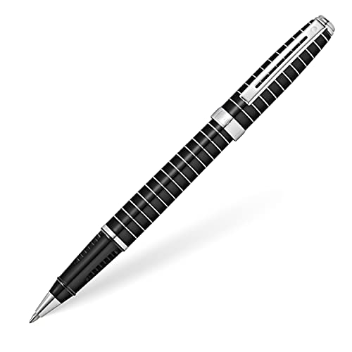 Image of Sheaffer 9164 Prelude Lacquer Rollerball Pen - Black with Chrome-Plated Horizontal Engravings and Trim