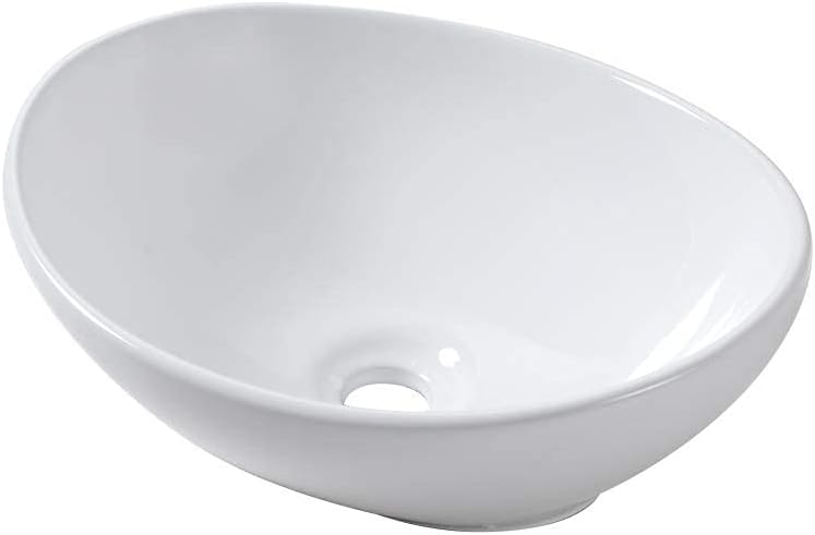 Lordear Oval Vessel Sink 16x13 Inch Bathroom Vessel Sink Modern Egg Shape Above Counter White Porcelain Ceramic Vanity Sink Art Basin 15.75x13x5.7 Inch