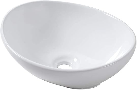 Lordear Oval Vessel Sink 16"x13" Bathroom Vessel Sink Modern Egg Shape Above Counter White Porcelain Ceramic Vanity Sink Art Basin