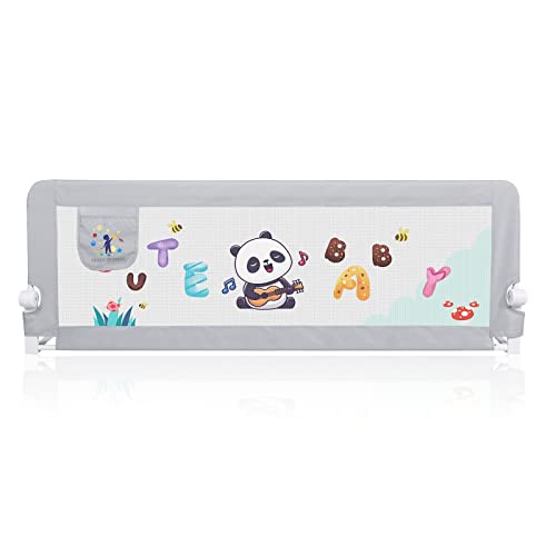 CCLIFE Barandilla de La Cama Plegable con Impresión Guardia de Seguridad para Niños, Barrera de Cama portátil 180cm