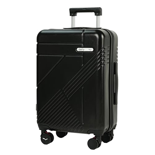 GoFly Runway Black 22-Inch Cabin Luggage | 100% Polycarbonate Hard Shell Suitcase | TSA Lock | USB Charging Port | 8 Spinner Wheels | Waterproof Zippers | Black