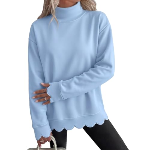 NEKSVTH Mock Neck Sweatshirt Women Light Blue L - Oversized Mock Neck Long Sleeve Pullover Sweatshirt 2026 Casual Trendy Fall Outfits — view 3