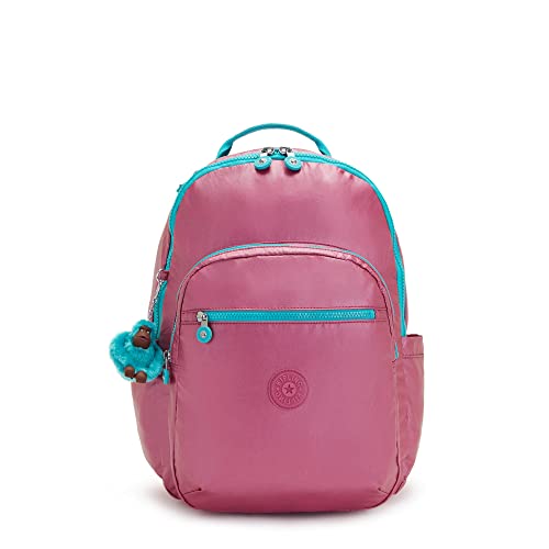 Kipling Mochila para portátil Seoul de 15 pulgadas, duradera, espaciosa con correas acolchadas para los hombros, bolsa escolar de nailon, Fresh Pink Met, 12.75' L x 17.25' H x 9' D