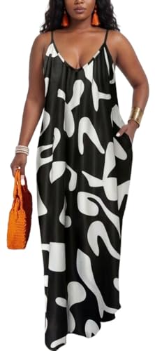 Image of Women's Casual Summer Maxi Dresses Sleeveless Adjustable Spaghetti Strap Loose Plus Size Dresses