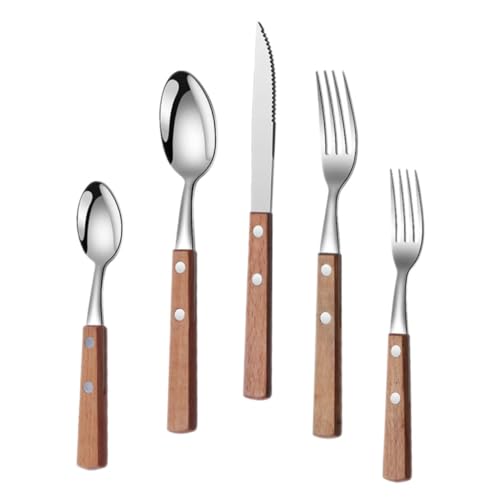 BELLIFFY Cubiertos Reutilizables Con Mango De Madera Utensilios De Acero Inoxidable Para Buffet Incluyen Cuchillo Para Carne Para Hogar y Eventos