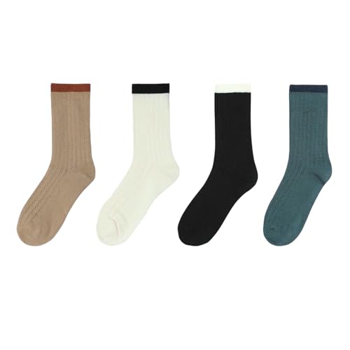 3 pairs - spring and summer solid color simple and versatile hollow mesh breathable mid-tube stacked socks
