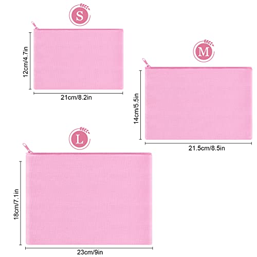 Image of 12 Pieces Cotton Canvas Makeup Bag, Multipurpose Cosmetic Bag with Zipper Travel Toiletry Pouch, Blank DIY Craft Bag (Pink, S)