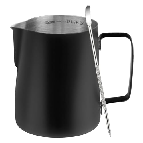 Image of Amrules Milk Frothing Pitcher 12oz Frother Cup Barista Tools, Black