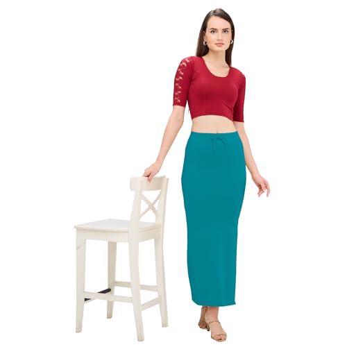 Image of DESI GIRL Cotton Lycra Stretchable Saree Shapewear Petticoat for Plus Size with Drawstring for Women | Fishcut Saree Petticoat with Side Slit for Easy Movement | Saree Shaper | Long inskirt