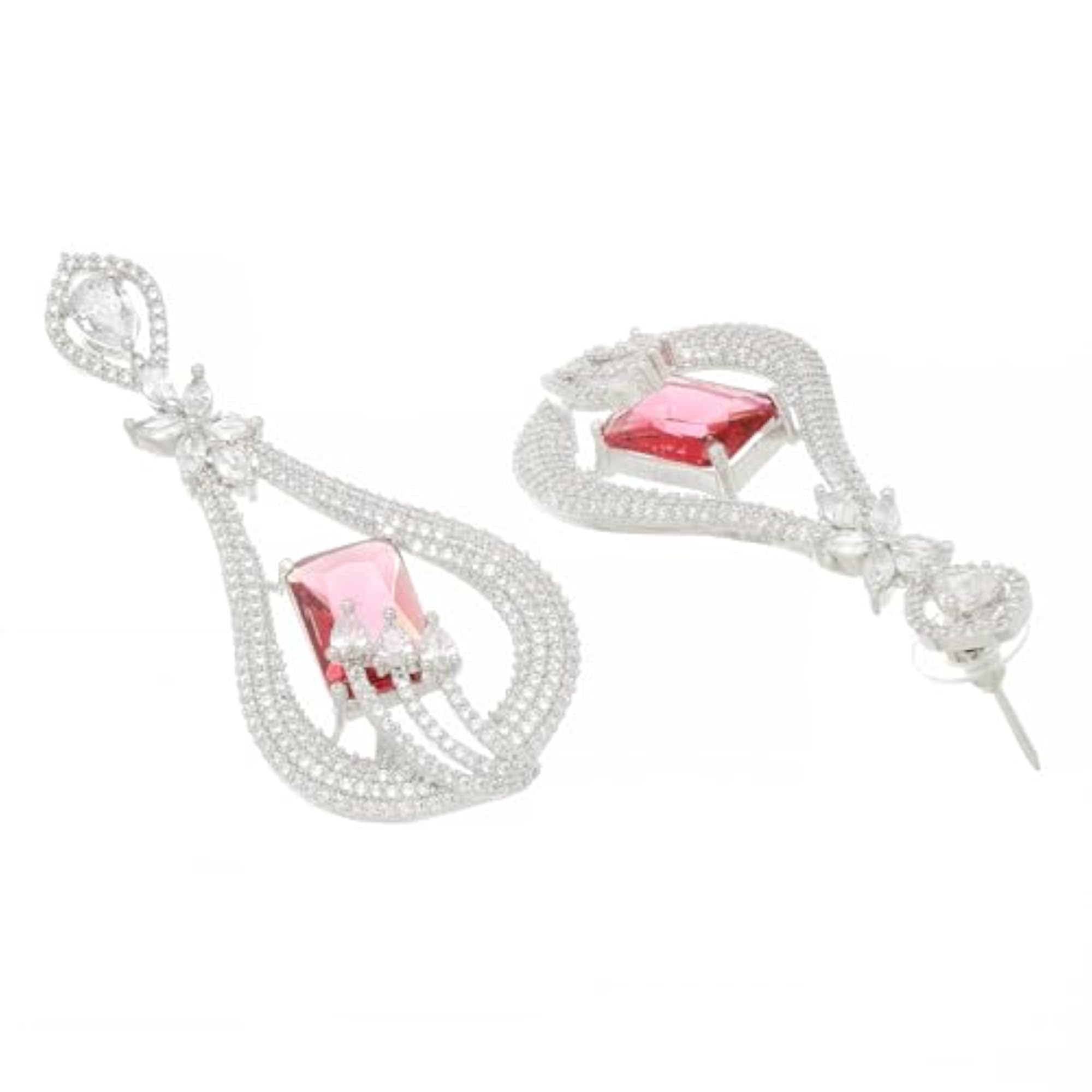 American Diamond Handcrafted Drop Earrings, Rhodium-Plated