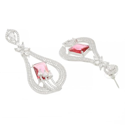 American Diamond Handcrafted Drop Earrings, Rhodium-Plated