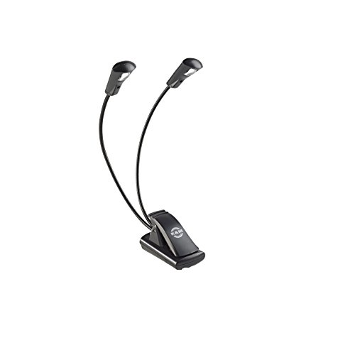 K&M 12243 Notenpultleuchte Double LED FlexLight Schwarz - Befestigung per Clip - 2 flexible Schwanenhälse, 2 x 700 Lux