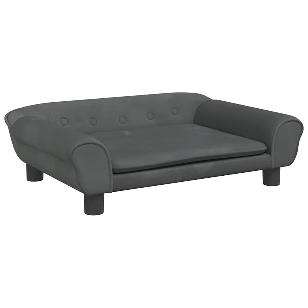 Cama para perro gris oscuro 70x48x22 cm de terciopelo con espuma gruesa, marco de madera de pino macizo y cuatro patas estables, cómodo sofá para mascotas.