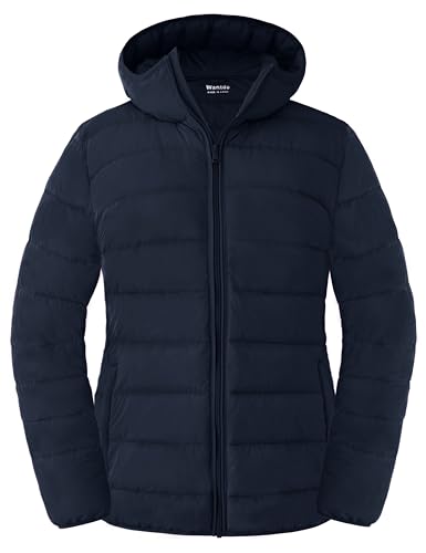 Wantdo Chaqueta Parka Invierno Mujer Parka Puffer Chaqueta Cortaviento Ligero Abrigo con Capucha Tallas Grandes Abrigo de Plumón para Trabajo al Aire Libre Azul 56-58
