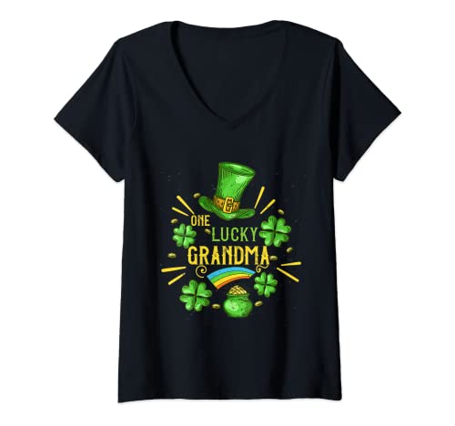 Donna One Lucky Grandma Shamrock Grandmother St. Patrick's Day Maglietta con Collo a V