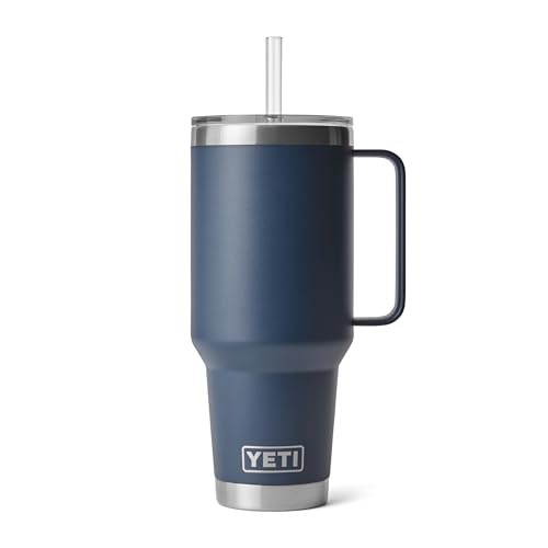 YETI Rambler 42 oz Tumbler with Handle and Straw Lid, Travel Mug Water Tumbler, Vacuum Insulated Cup with Handle, Stainless Steel, Navy