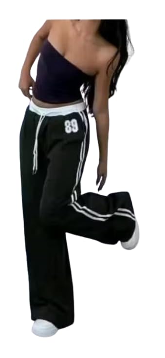 Women Poly Cotton Blend Track Pants, Bootcut, Side Pockets, Black with White Stripes, Loose Fit-image-17