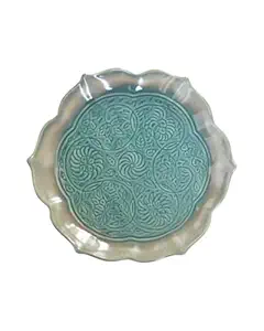 Collectibles India Ceramic Attractive Modern Sea Green Serving Platter- 9.5 inches