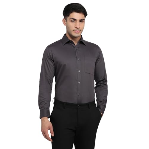 Image of Raymond Men Slim Fit Solid Pattern Pure Cotton Semi Cutaway Collar Full Sleeve Formal Shirt