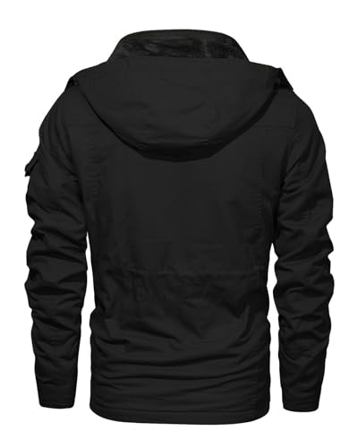 INVACHI Men's Winter Jacket Cotton Military Jackets Fleece Lined Thick Work Coats Warm Cargo Jackets with Hooded Pockets - Image 3