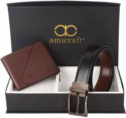 Image of Amicraft Men's Synthetic Leather Gift Set Pack of Wallet & Belt