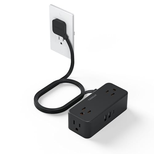 Black Extension Cord 5 Ft, Flat Surge Protector Power Strip with ...