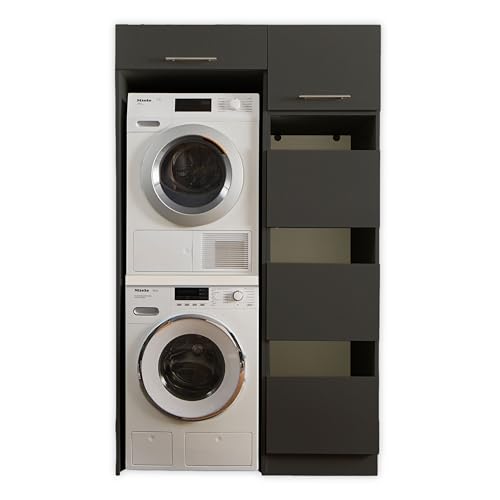 Laundreezy Armario de Lavadora para Secadora y Lavadora, Armario de lavandería y Accesorio de Armario, Color Antracita, práctico Armario para Lavadora, 117,5 x 200 x 67,5 cm (Ancho x Alto x