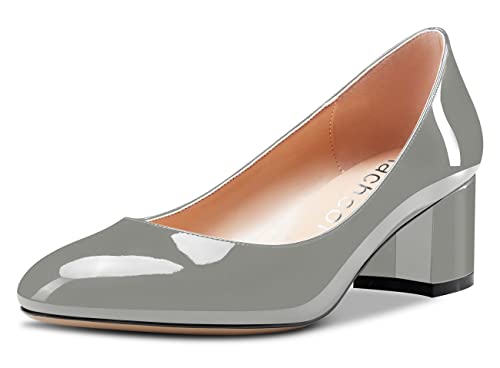 Women Low Chunky Block Kitten Heel Close Round Toe Pumps Slip-on Office Wedding Classic Shoes 2 Inches Heels