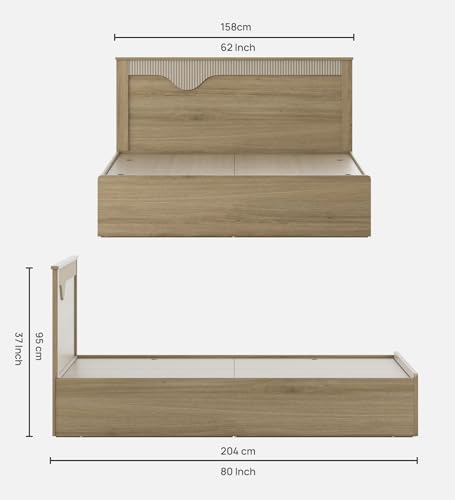 Image of Spacewood Rivolla Bed |Queen Size (78 X 60) Engineered Wood Bed with Box Type Storage| 3 Year Warranty | Modern Design |Engineered Wood | Santana Oak & Bamboo Flute