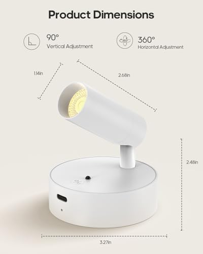 Image of GOODEA Spotlights Indoor with Remote, 3000mAh Rechargeable Battery Plant Spotlight Indoor, Wireless Uplights with 3 Colors & Dimmable, Picture Light for Painting, Accent Lighting(1 Pack, White)
