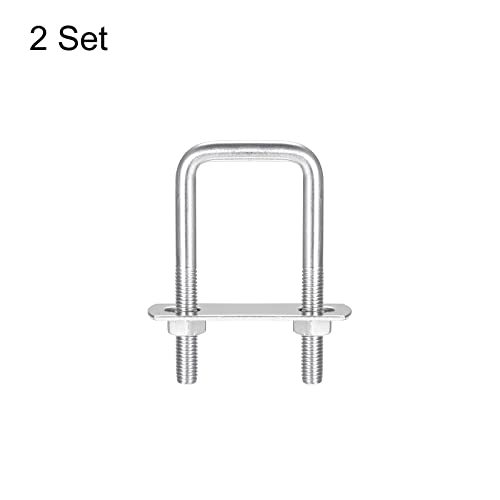 Image of uxcell Square U-Bolts, 2 Sets 37mm(1.46 inch) Inner Width 85mm Length M8 304 Stainless Steel U Clamp Bolt with Nuts and Plates, for Boat Trailer
