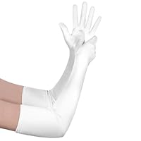 Aomig Handschuhe Damen Lange Braut Handschuhe Satin Abendhandschuhe Elastic Fingerhandschuhe Ellenbogenhandschuhe 1920s Tanzhandschuhe für Classic Oper, Maskerade, Cosplay-Kostüme, Halloween (Weiß)