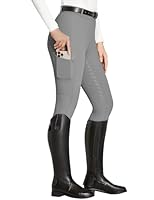 FitsT4 Sports Reitleggings Damen Reithose Mädchen Silikon vollbesatz mit Handytasche und Gürtelschlaufen für Reitsport Pferdetraining,Grau,S
