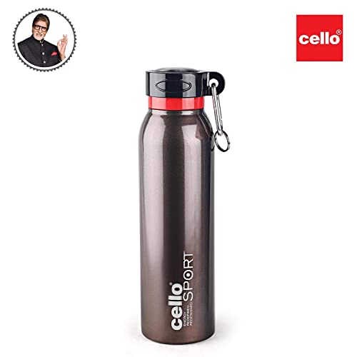 Image of CELLO Beatle Stainless Steel Vacuum Insulated Bottle, Brown, 550ml | Hot & Cold Water Bottle with Screw top Lid | Double Walled Water Bottle for Sports, Gym, Outdoor, Travel