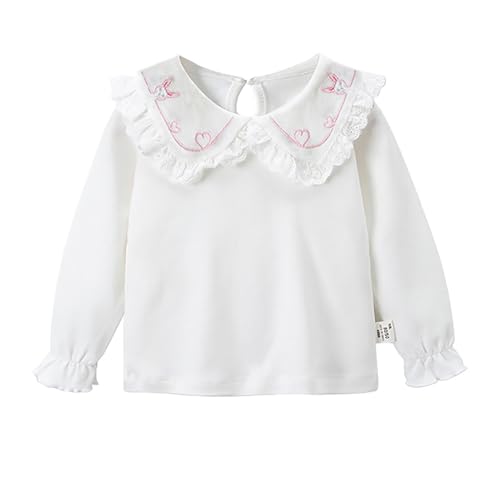 Baby Girls Long Sleeve Blouses White Lapel Pattern Embroidered Cotton Shirts Cute Soft Comfy Tops for Toddler Girls