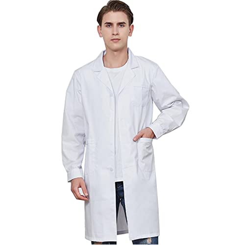 Dinint Homme Blouse de Laboratoire Femme Blanc Vêtements de Travail Uniformes Médical avec Poche et Bouton pour Manche Longue Blouse de Médecin Tissu Mise à Niveau Cover